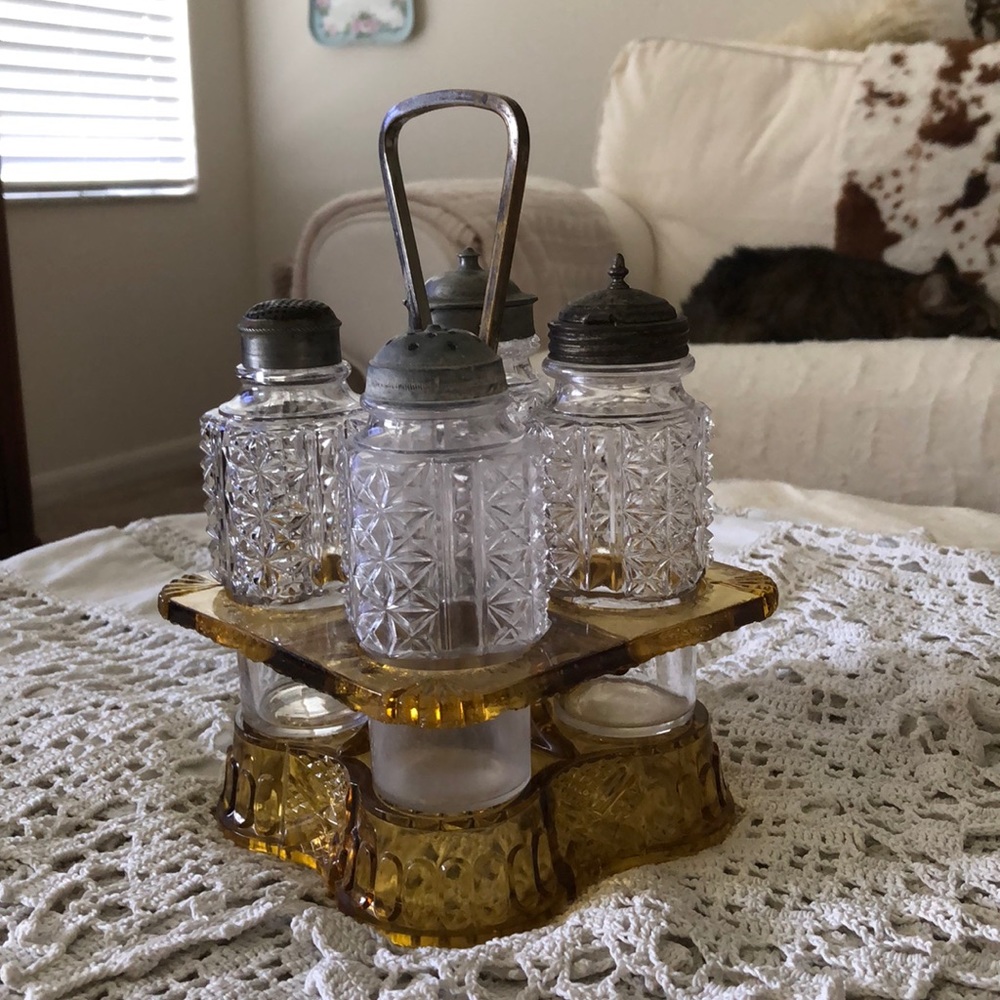 Antique Amber US Glass 1890’s Era Condiments Server - Picture 12 of 14